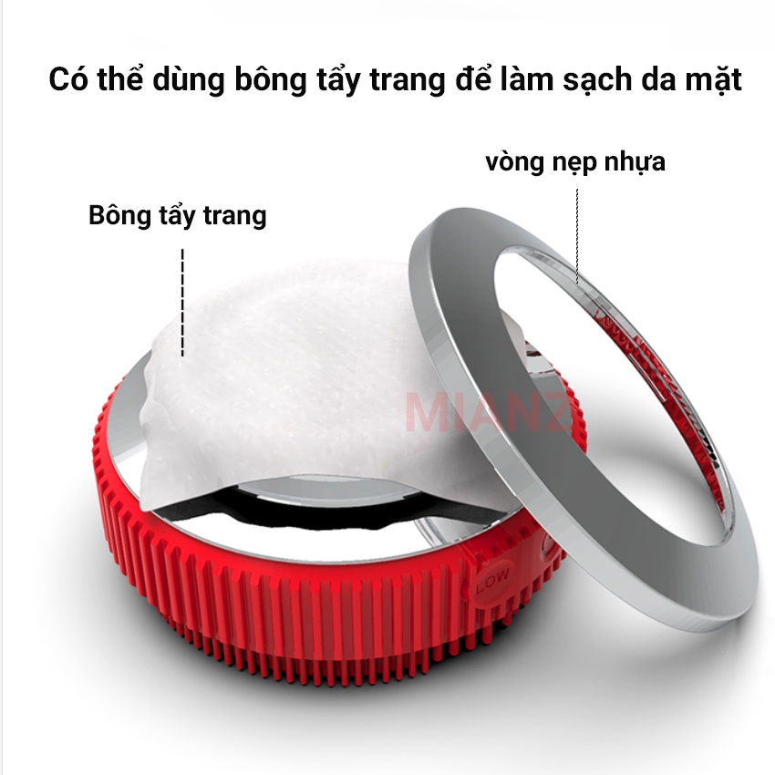 Máy rửa mặt cầm tay sóng âm đa năng tẩy trang làm sạch da, có đèn led massage đẩy dưỡng chất, nâng cơ mặt - MIAN MART