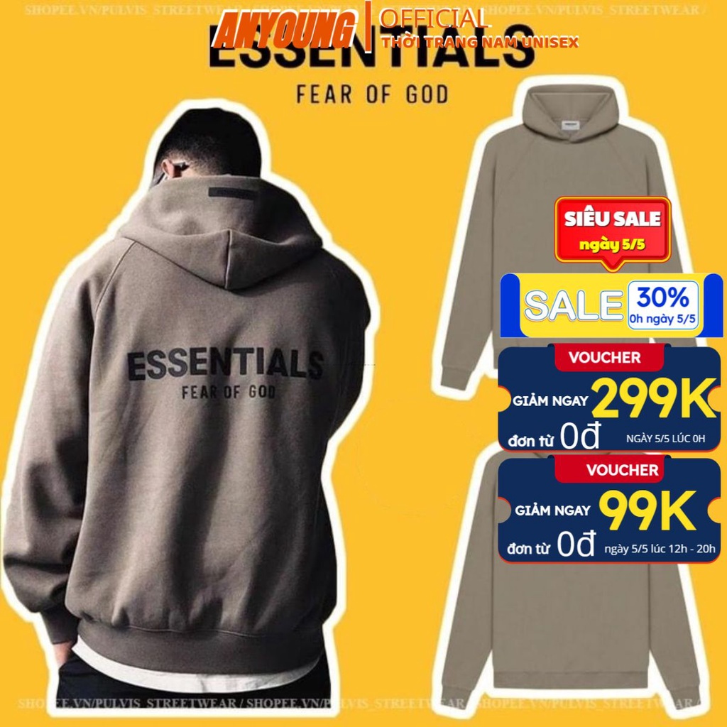 Áo nỉ hoodie Essentials In cao su nổi , áo nỉ bông unisex nam nữ AN209