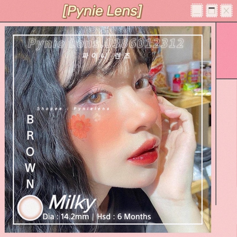 🎀 𝐿𝑒𝑛𝑠 𝑀𝑖𝑙𝑘𝑦 𝐵𝑟𝑜𝑤𝑛 🍒  Màu nâu trà sữa không viền lên mắt trong veo siêu ngọt ngào | Pynielens ✨