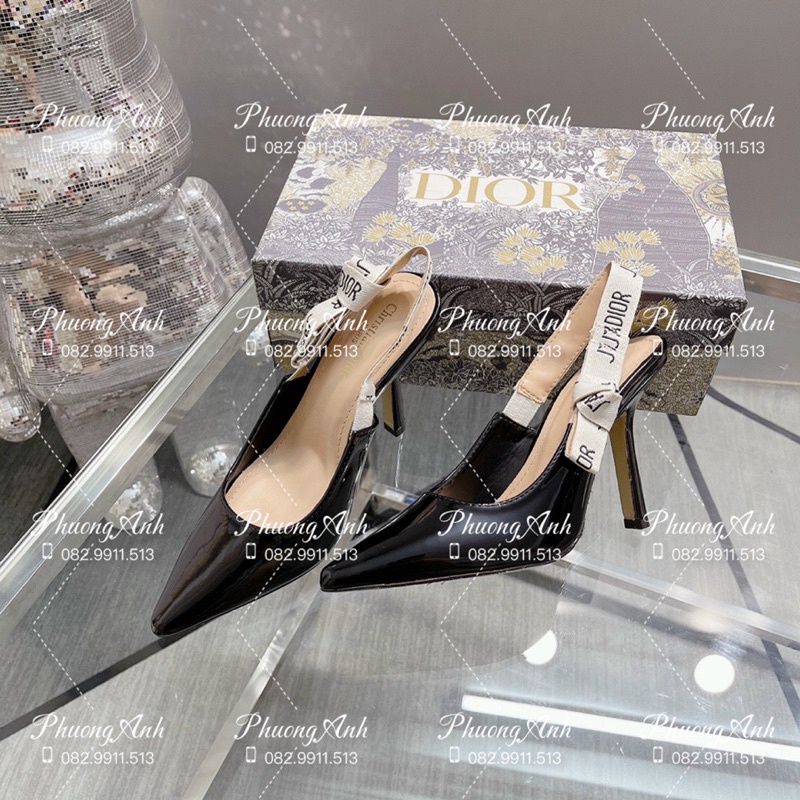 Sandal Dior Đen Bóng Cao 9F Full Size 35-39