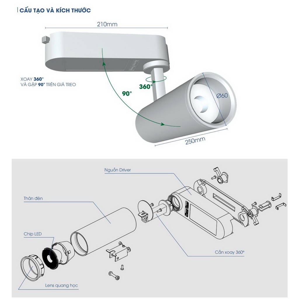 Đèn LED Tracklight rọi ray TRL05 Rạng Đông