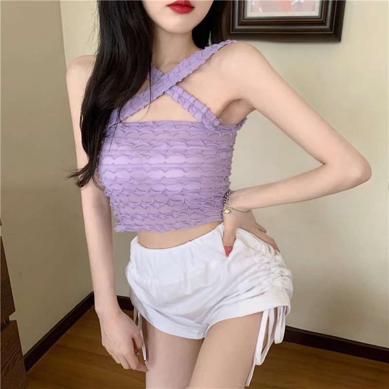 Áo 2 dây chéo cổ nhún bèo nữ tính Forgirl mùa hè siêu hot