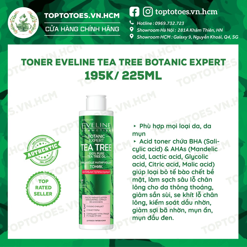 Toner Eveline Tea Tree Botanic Expert làm sạch sâu, ngừa & giảm mụn, thâm