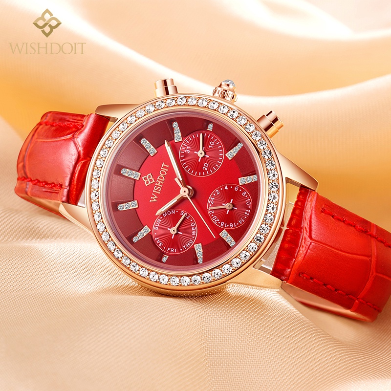 WISHDOIT Đồng hồ Quartz dây da chống thấm nước có lịch kiểu dáng đơn giản WSD-014
