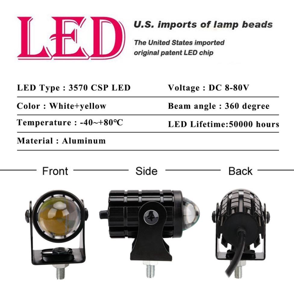 Đèn LED Bi cầu 2 màu 12w siêu sáng chất lượng cao cho mô tô