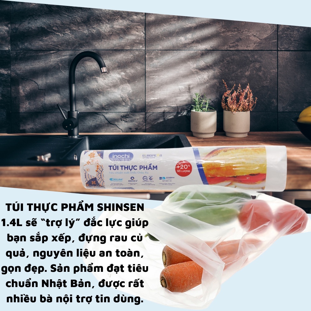 Cuộn 120 Túi Đựng Thực Phẩm Shinsen INOCHI Tự Hủy Sinh Học - Túi Bọc Đựng Rau Củ Quả, Thức Ăn Bảo Quản Tủ Lạnh