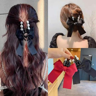 Korean Ribbon Bow Pearl Hair Grab Top Hairpin