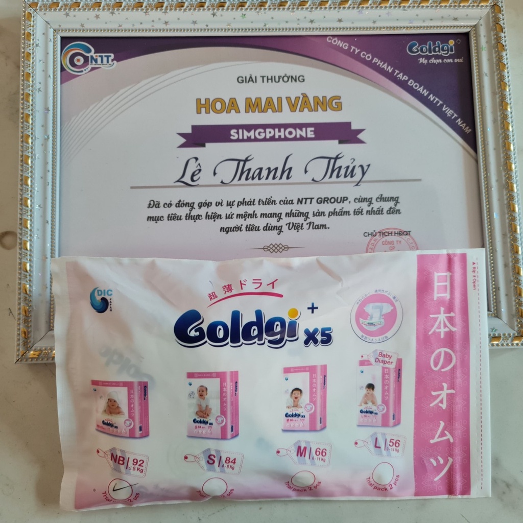 Combo 2 miếng dùng thử bỉm goldgi X5 mẫu mới 2021 dán/quần đủ size NB/S/M/L/XL/XXL