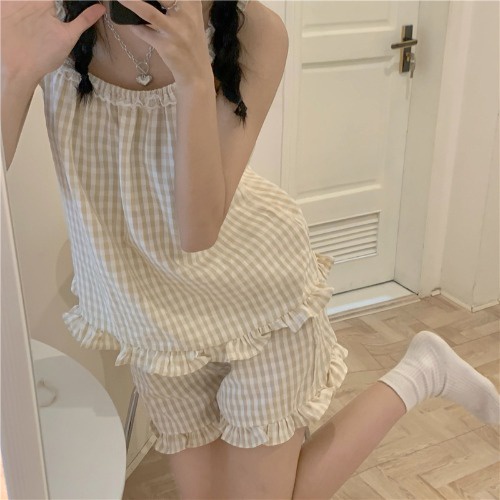 Bộ ngủ kate 2 dây mặc nhà 3 màu caro siêu cute manzakia | BigBuy360 - bigbuy360.vn