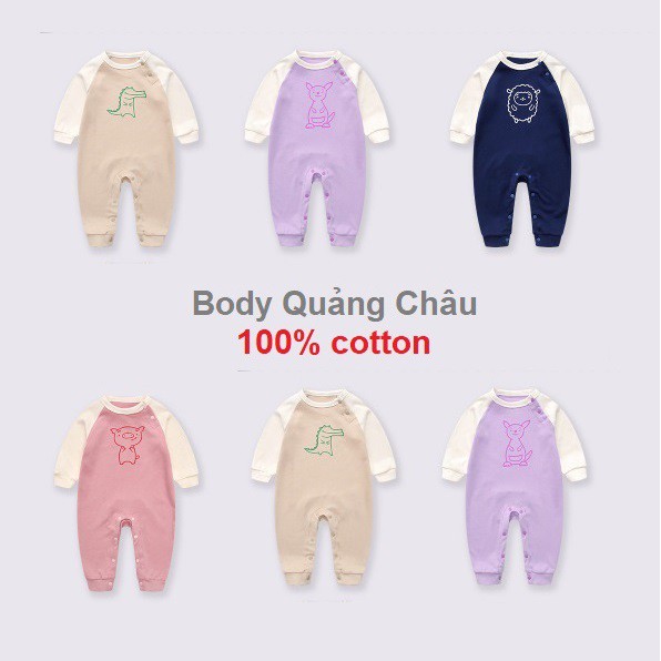 Body liền thân Quảng Châu dài tay cotton cao cấp cho bé trai gái  bodysuit cho bé sơ sinh, 1 tuổi, 2 tuổi