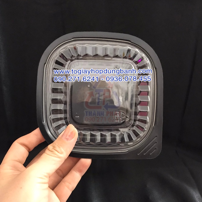 100 Hộp nhựa vuông HT12 – Hộp vuông đựng xôi - Hộp vuông đựng rau câu - Hộp vuông đựng bánh Flan