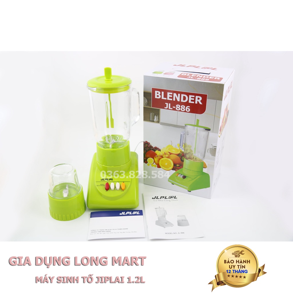 Máy xay sinh tố JIPLAI JL-886, Tặng kèm cối xay khô dùng để xay tiêu, hành tỏi, gia vị, Hàng Chính Hãng, BH 12 Tháng