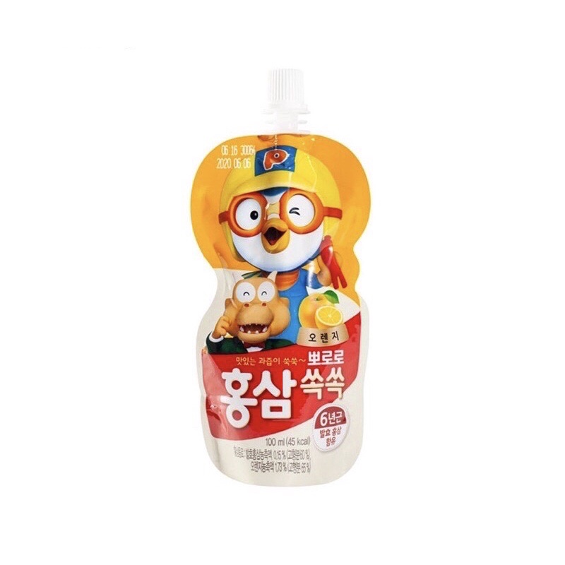 Combo 10 gói Nước Hồng Sâm Trái Cây Pororo Paldo Hàn Quốc 100ml 3 vị