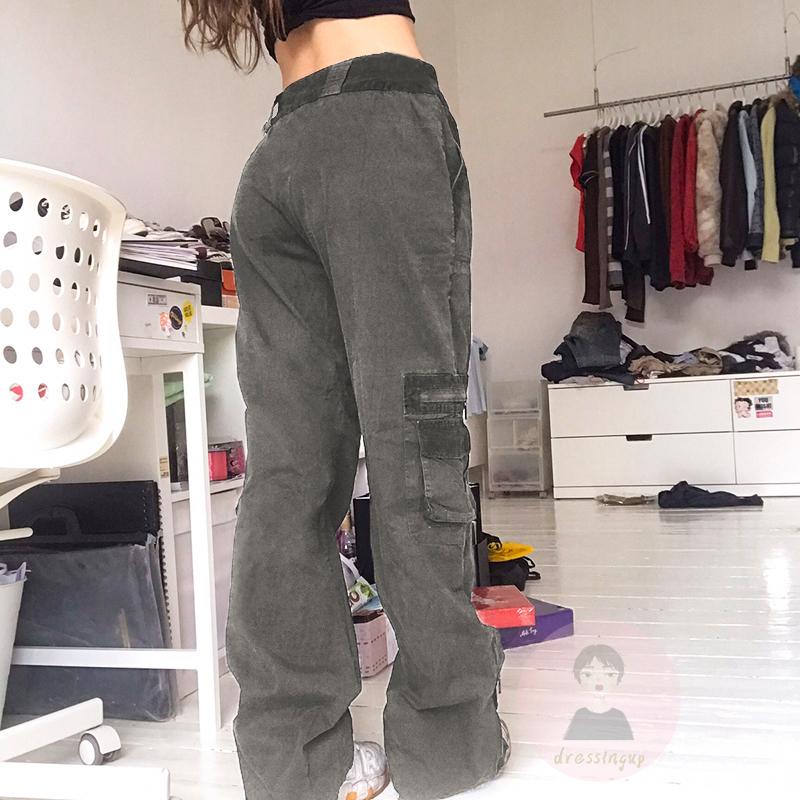 Quần Jeans Lưng Cao Dáng Rộng Màu Sắc Trơn Phong Cách Hip Hop Cho Nữ