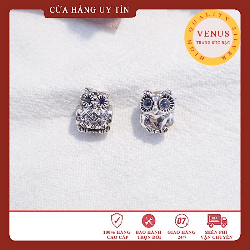 Charm Cú Mèo Mắt Xanh- S925 ALE- Trang Sức Bạc Venus