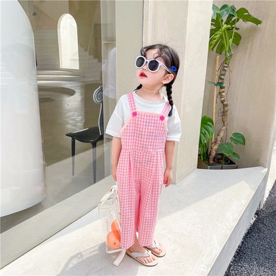 Quần Yếm Ống Rộng Họa Tiết Sọc Caro Thời Trang Mùa Hè Cho Bé