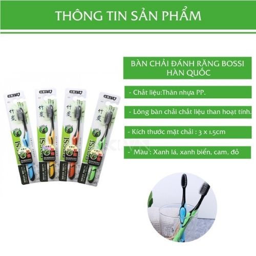 Bàn Chải Đánh Răng Than Tre Hoạt Tính Bossi Hàn Quốc Cấu Trúc Lông 2 Tầng Mềm Mịn Kháng Khuẩn