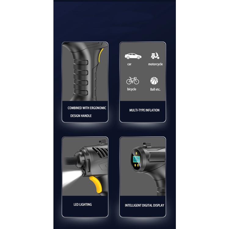 Máy Bơm Hơi Kỹ Thuật Số 120W Không Dây Cho Lốp Xe Hơi Xe Máy