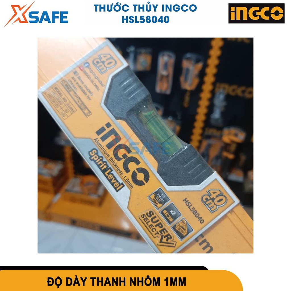 Thước thủy nhôm cao cấp chiều dài 40cm-60cm INGCO, Ống thủy bảo vệ chắc chắn, nhựa ABS chịu va đập tốt - chính hãng