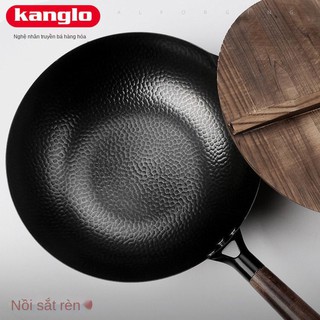 ❂❐☄Chảo sắt chống dính rèn tay không tráng phủ Zhangqiu wok chính hãng nấu ăn đa năng đáy phẳng
