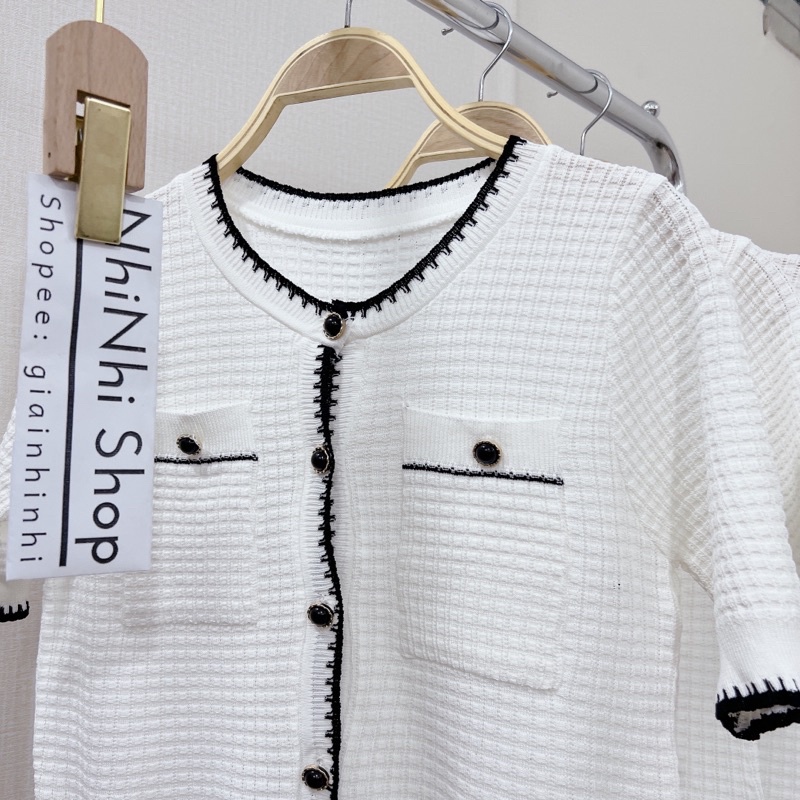 Áo len trắng viền đen siêu đẹp, Áo kiểu ngắn tay cổ tròn AL7801 - NhiNhi Shop | WebRaoVat - webraovat.net.vn