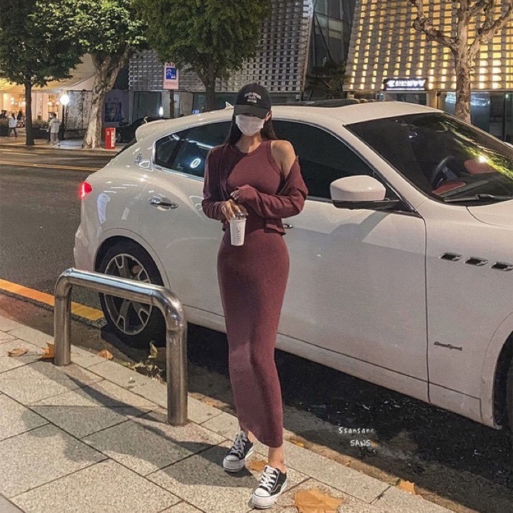 Pure Desire Đầm Dài Dáng Ôm Hở Vai Khoét Ngực Phong Cách Phương Tây Quyến Rũ Cho Nữ