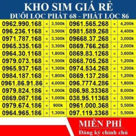 SỐ ĐẸP Đuôi Lộc Phát 68 - Phát Lộc 86 Viettel Giá Từ 500k