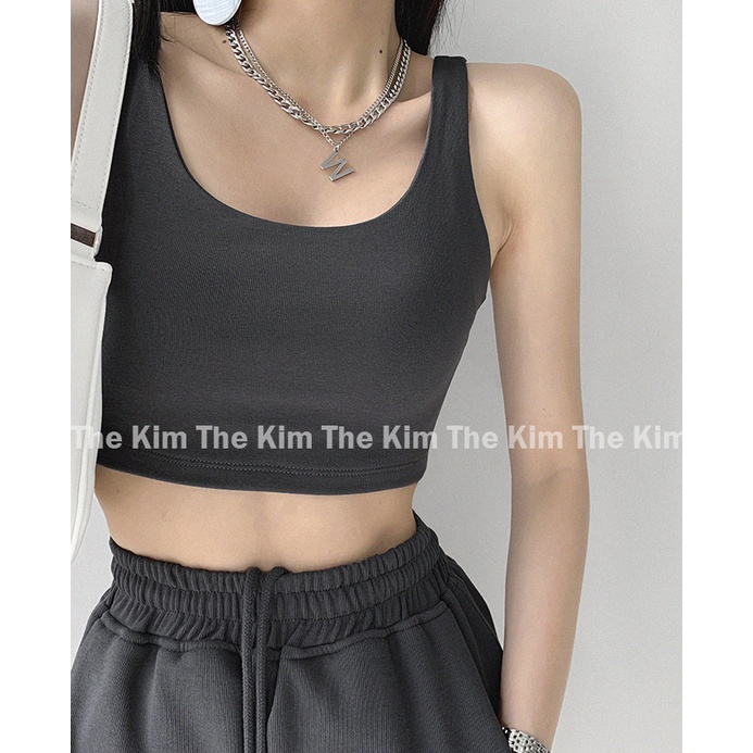 Áo hai dây croptop cổ U chất cotton may 2 lớp vải , áo thun body dáng lửng A108 The Kim