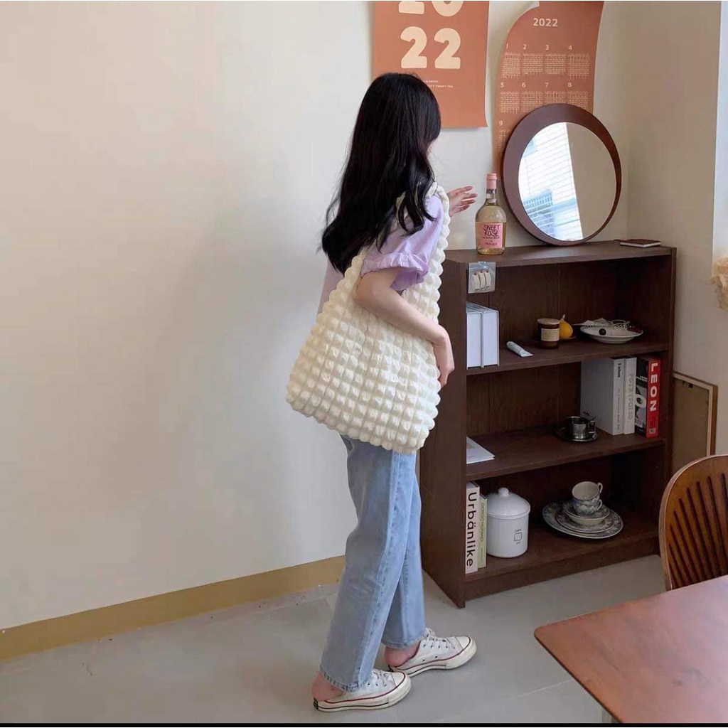 Túi tote túi vải xốp phong cách Hàn quốc, có 2 lớp thời trang ulzzang - Túi tote đi biển nữ đẹp đi chơi thời trang