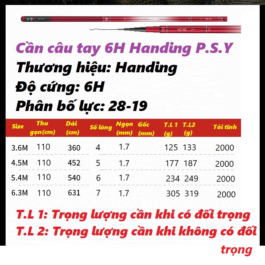 [Tặng Dây Trục Giá 60k, Bảo Hành Các Lóng 12 Tháng ] Cần Câu Tay Handing P.S.Y 6H Siêu Nhẹ,Dẻo Dai,Nhấc Tĩnh 2kg