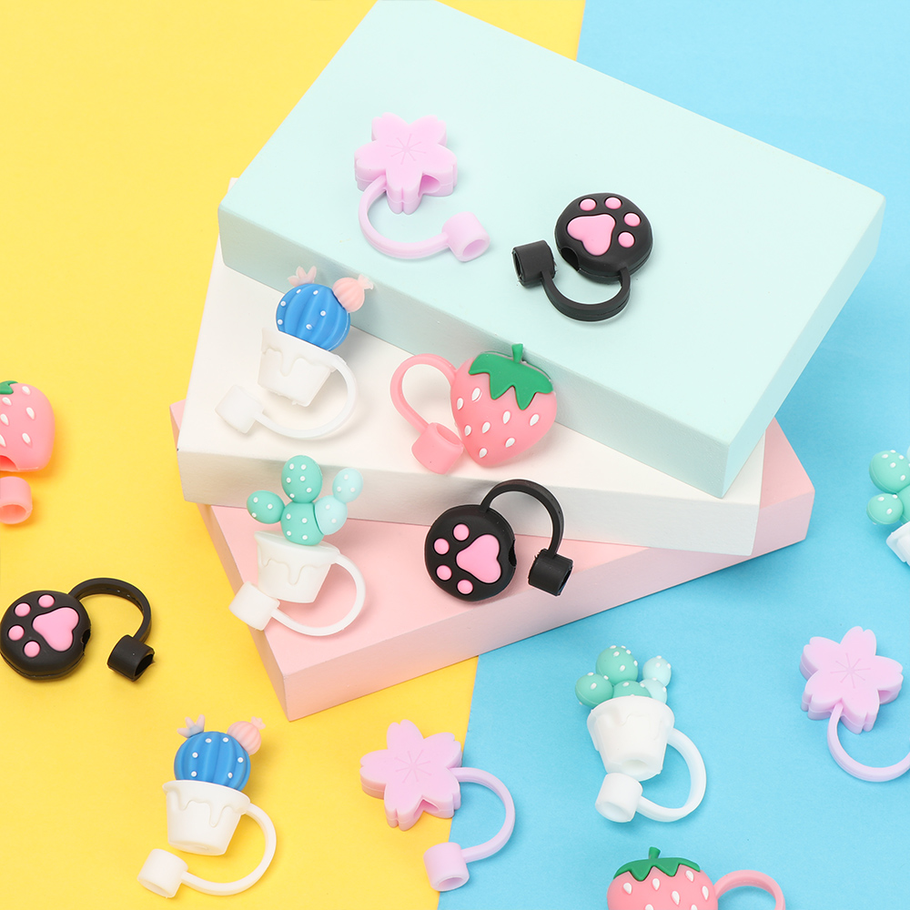 Nắp đậy ống hút bằng silicon họa tiết hoạt hình đáng yêu