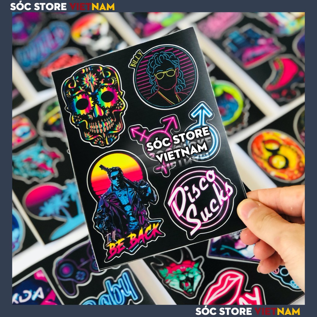 Sticker Neon Sóc Store chống nước custom, dán trang trí mũ bảo hiểm nửa đầu, nón bảo hiểm 3 phần 4