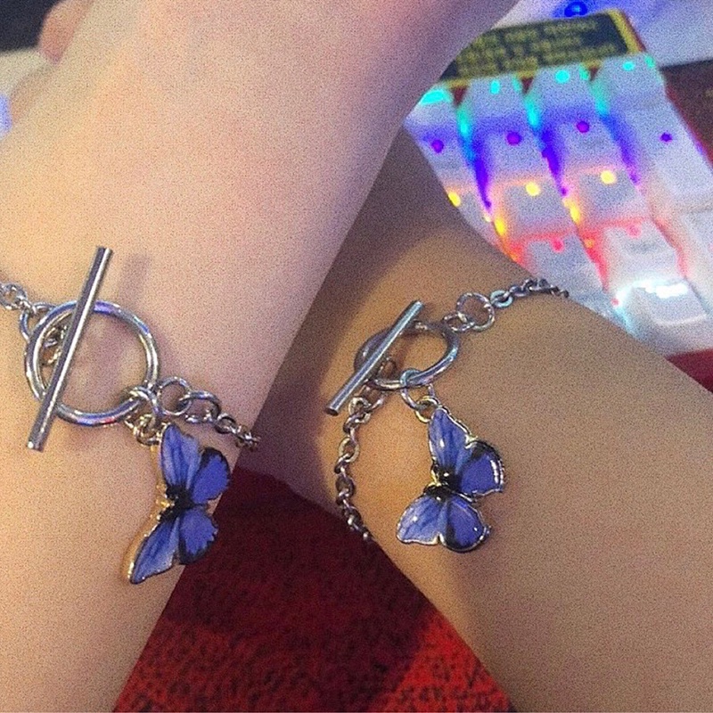Vòng Tay Dây Xích Thép Titan Mặt Hình Bướm Phong Cách Harajuku Cá Tính Dành Cho Nữ
