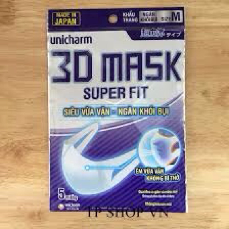 Khẩu Trang Ngăn Khói Bụi Unicharm 3D Mask Super Fit Gói 5 Miếng