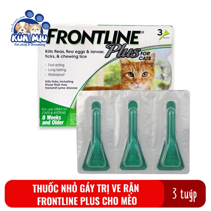 1 hộp (3 tuýp) Dung dịch nhỏ gáy ve rận cho mèo Frontline Plus 0.5ml