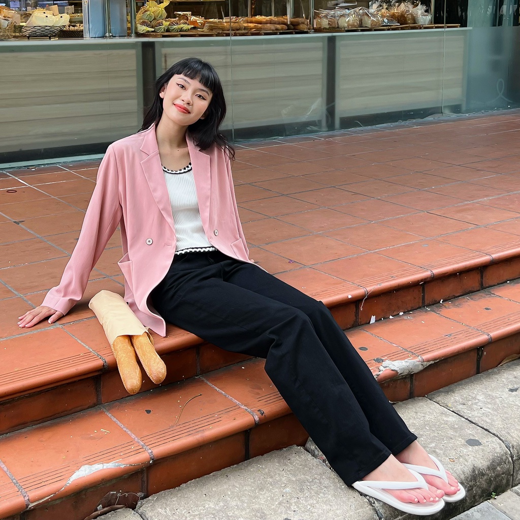 Áo khoác blazer trơn basic màu hồng pastel LENCLOTHING 813705