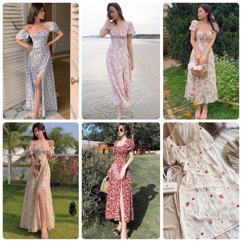 ĐẦM MAXI HOA CỔ U XẺ TÀ (KÈM VIDEO HÌNH THẬT)