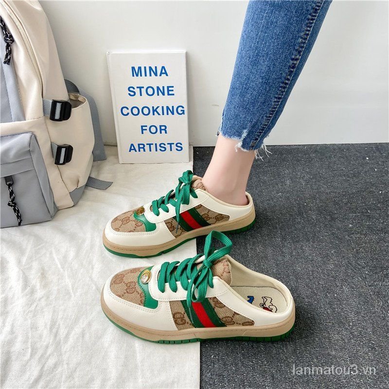 Women's Baotou Half Slippers2021Summer SandalsinsTrendy Versatile Semi-Slipper Genuine LeatherGHome Loafers