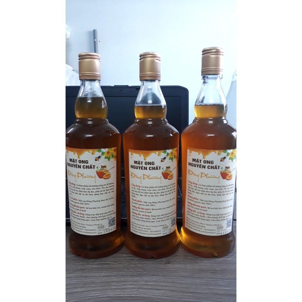 Mật Ong nguyên chất bán theo chai 750ml, đủ tiêu chuẩn mật ong tự nhiên Việt Nam TCVN 12605:2019