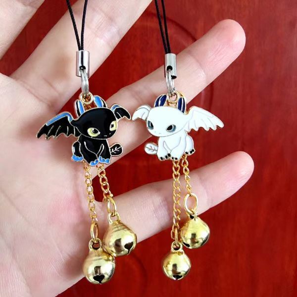 Móc Điện Thoại Di Động Mini Hình Rồng Bay Màu Trắng Đen Có Chuông