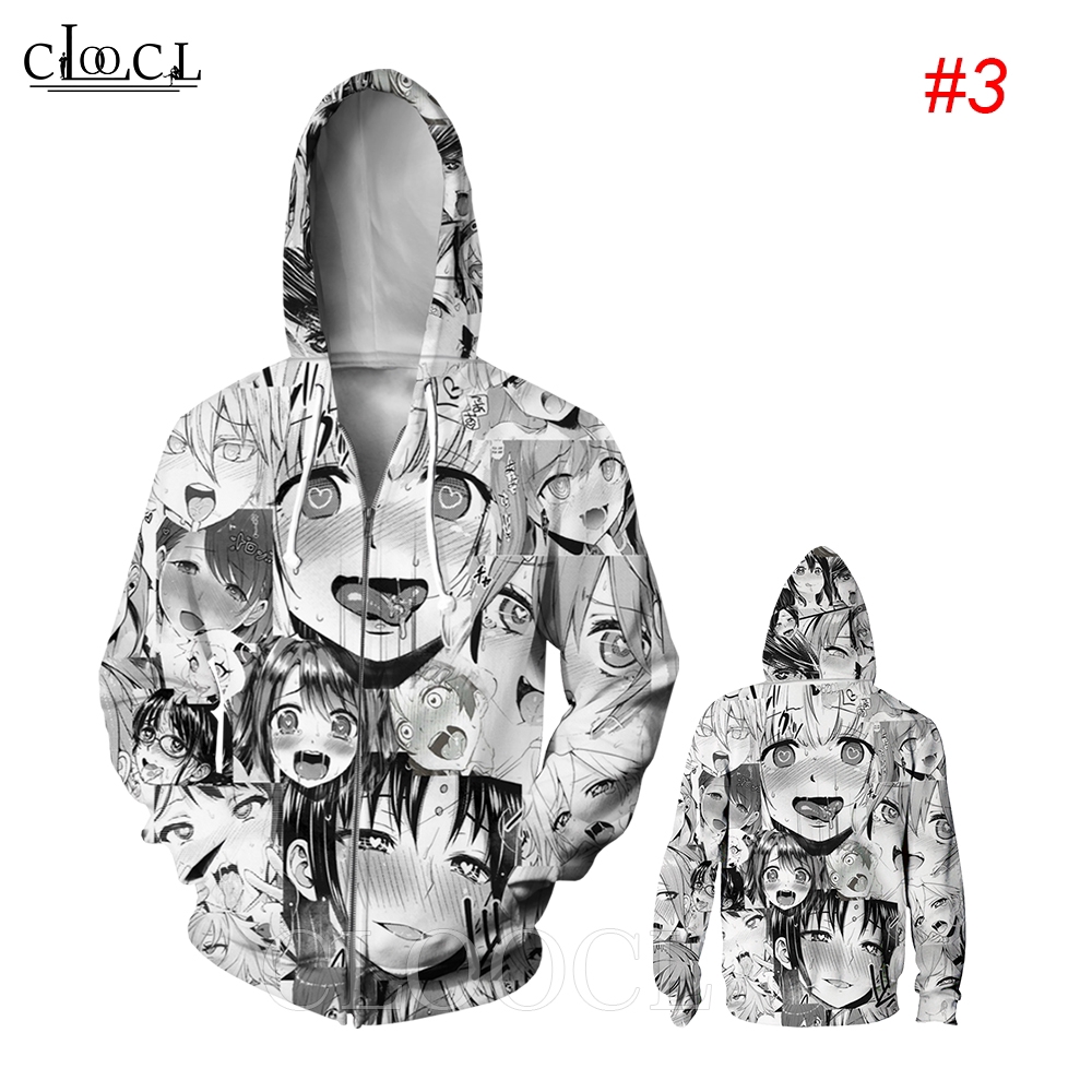 CLOOCL Ahegao Hentai Anime Girl 3D Print Men Long Sleeve Zipper Hoodies
