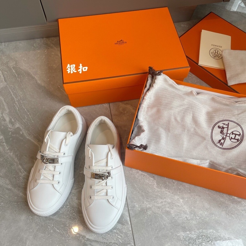 Giày Thể Thao Da Bò Màu Trắng Khóa Bạc Thoải Mái Thời Trang Cặp Đôi Model kelly