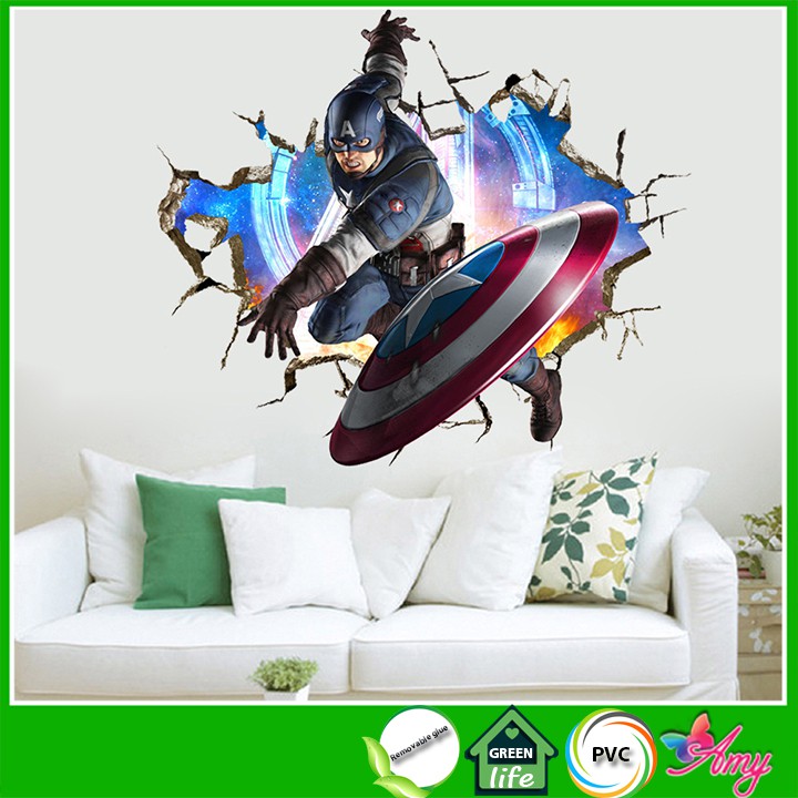 Decal 3D Captain American - decal biệt đội siêu anh hùng Marvel - decal đội trưởng Mỹ