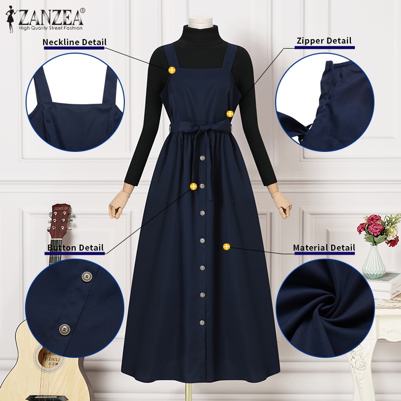 Đầm dài ZANZEA không tay cổ vuông thời trang cho phụ nữ hồi giáo
