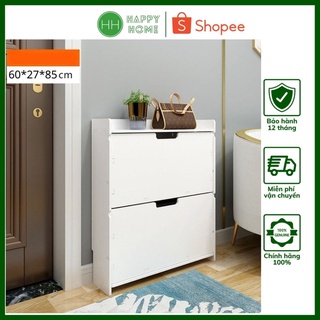 Tủ giày dép thông minh cánh lật 2 tầng 3 lớp chất liệu gỗ nhựa màu trắng chống nước