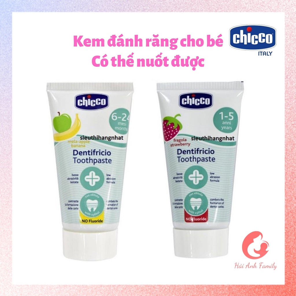 Kem đánh răng cho bé từ 6 tháng tuổi, nuốt được - Chicco