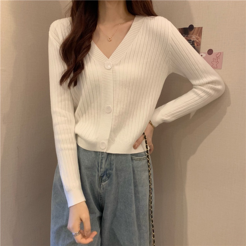 Áo cardigan ZHELIHANGFEI dệt kim tay dài cổ V nhiều màu dễ phối đồ cho nữ