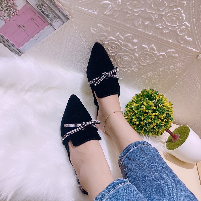 Dép sục nơ đá mũi nhọn chất nhung mịn cực đẹp hàng vnxk