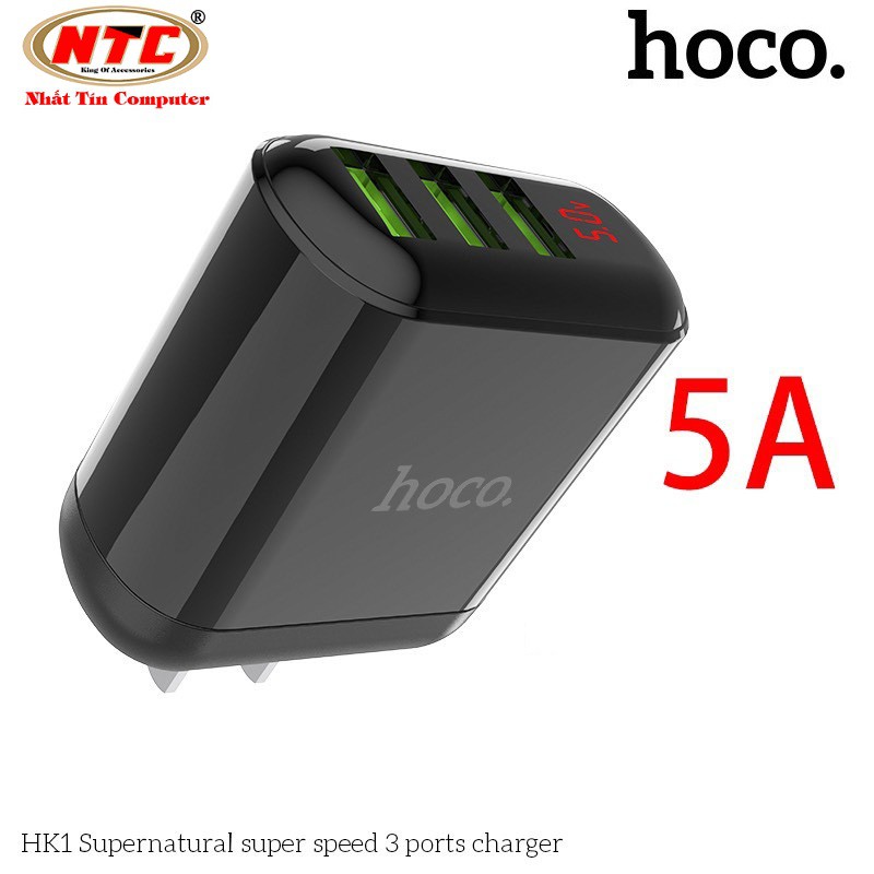 Cốc sạc nhanh 3 cổng USB Hoco HK1 Supernatural điện áp max 5A, có đèn led báo dòng tải - Hãng phân phối chính thức