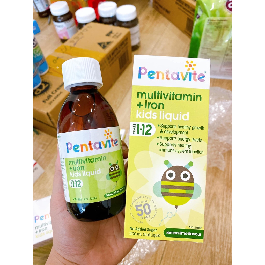 Vitamin tổng hợp cho bé Pentavite Multivitamin + Iron Kids Liquid 200ml chuẩn Úc